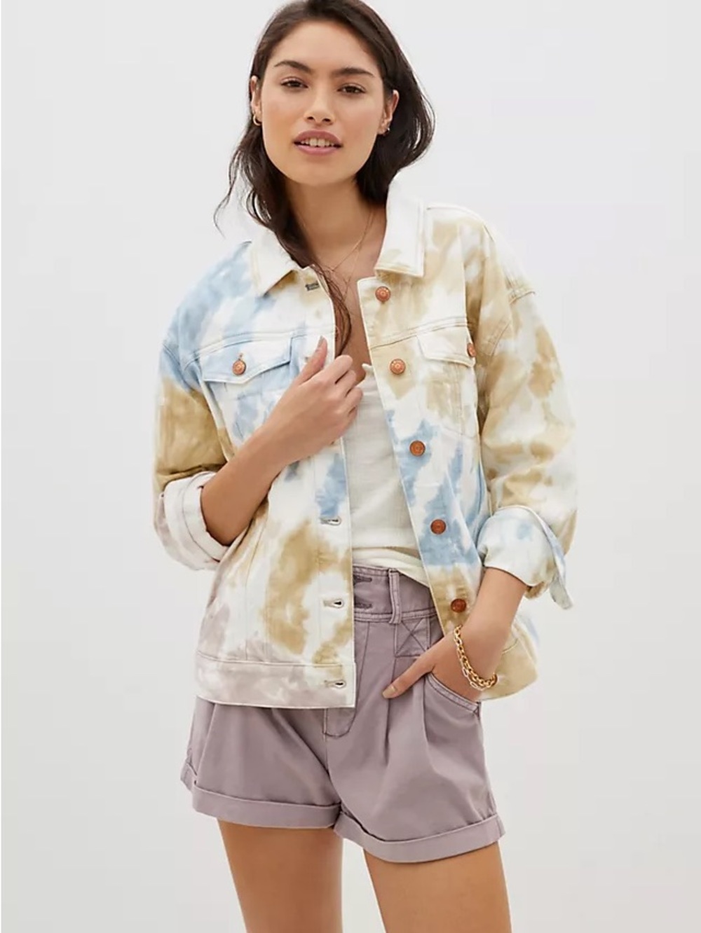 Pilcro Pastel Tie-Dye Denim Jacket in Blue, Pink, Cream
